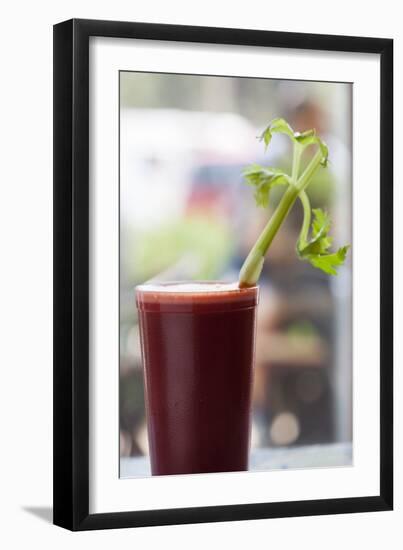 A Tomato And Vegetable Smoothie With Other Vegetables And A Piece Of Celery Sticking Out-Shea Evans-Framed Photographic Print