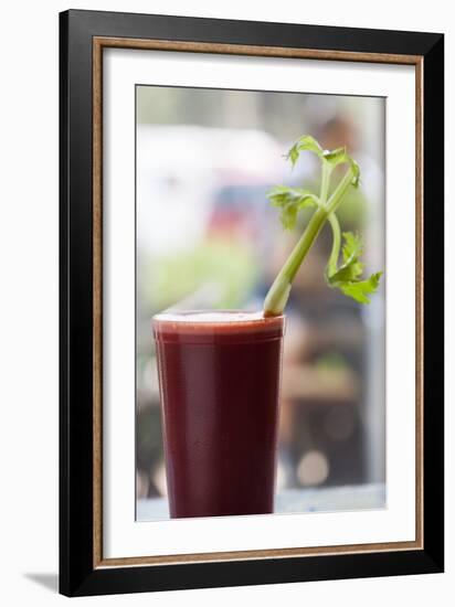 A Tomato And Vegetable Smoothie With Other Vegetables And A Piece Of Celery Sticking Out-Shea Evans-Framed Photographic Print