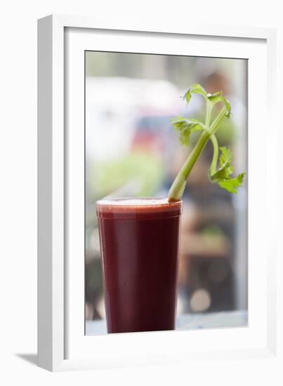 A Tomato And Vegetable Smoothie With Other Vegetables And A Piece Of Celery Sticking Out-Shea Evans-Framed Photographic Print