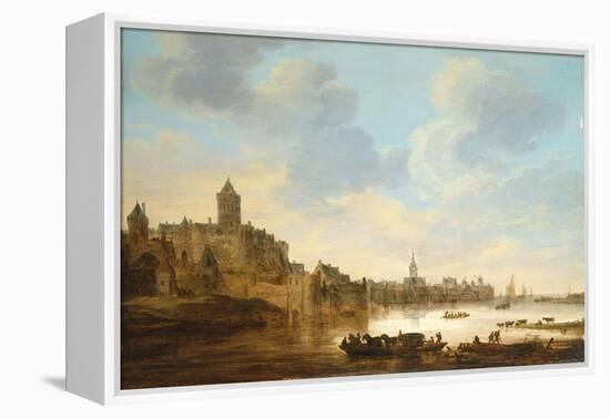A Town on the Banks of a River, with a Ferry, 1648-Herri Met De Bles-Framed Premier Image Canvas
