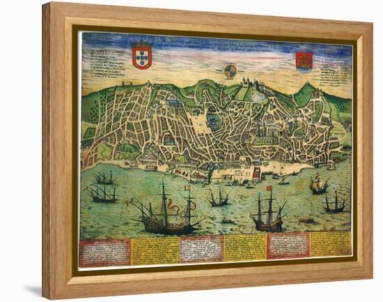 A Town Plan of Lisbon 1598-null-Framed Premier Image Canvas