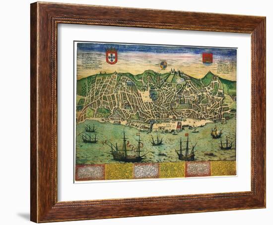 A Town Plan of Lisbon 1598-null-Framed Giclee Print