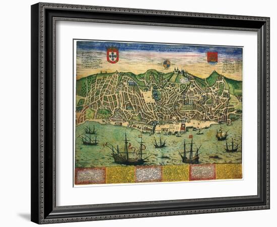 A Town Plan of Lisbon 1598-null-Framed Giclee Print