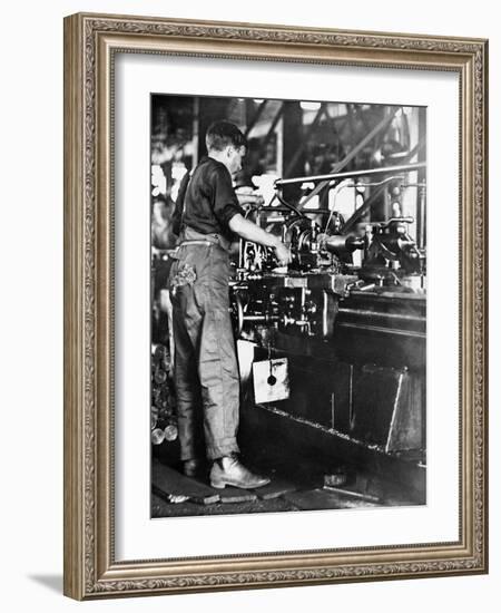 A Tradesman Making Shell Casings at a Walsh Island Mill, Newcastle, New South Wales, C.1916-null-Framed Giclee Print