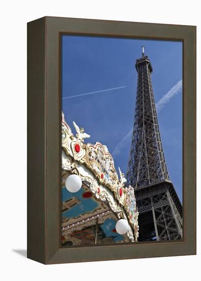 A Traditional Carousel Below the Eiffel Tower, Paris, France-Julian Castle-Framed Premier Image Canvas