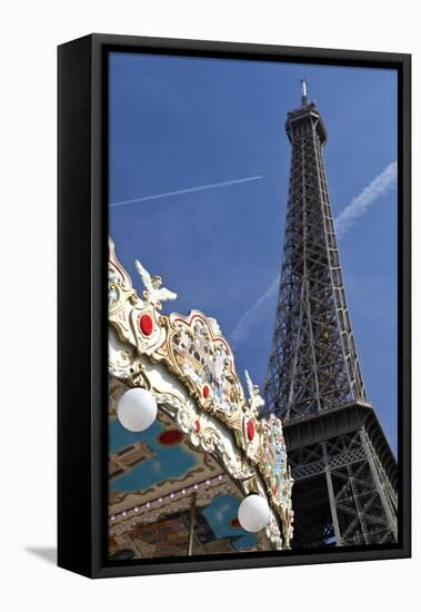 A Traditional Carousel Below the Eiffel Tower, Paris, France-Julian Castle-Framed Premier Image Canvas