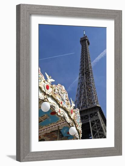 A Traditional Carousel Below the Eiffel Tower, Paris, France-Julian Castle-Framed Photographic Print