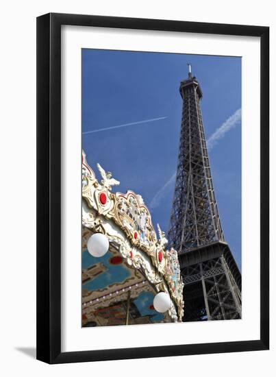 A Traditional Carousel Below the Eiffel Tower, Paris, France-Julian Castle-Framed Photographic Print