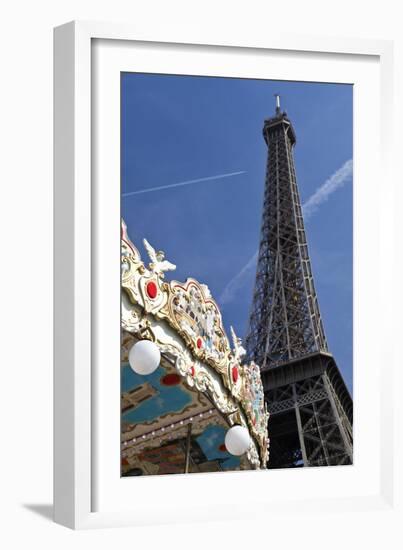 A Traditional Carousel Below the Eiffel Tower, Paris, France-Julian Castle-Framed Photographic Print