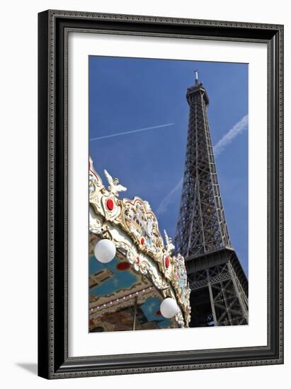 A Traditional Carousel Below the Eiffel Tower, Paris, France-Julian Castle-Framed Photographic Print