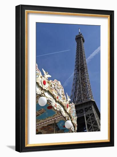 A Traditional Carousel Below the Eiffel Tower, Paris, France-Julian Castle-Framed Photographic Print