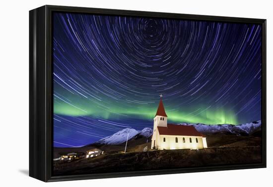 A Traditional Icelandic Church Is Framed By The Stunning Aurora Borealis-Joe Azure-Framed Premier Image Canvas