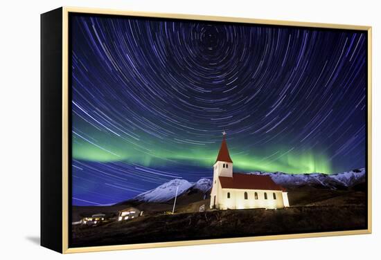 A Traditional Icelandic Church Is Framed By The Stunning Aurora Borealis-Joe Azure-Framed Premier Image Canvas