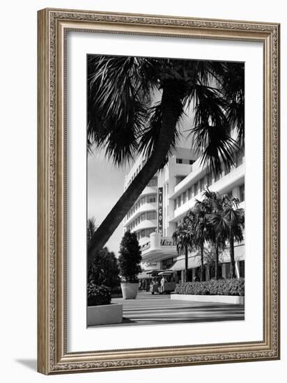 A Tram Carries Shoppers Past the Lincoln Theater, April 1969-null-Framed Photographic Print