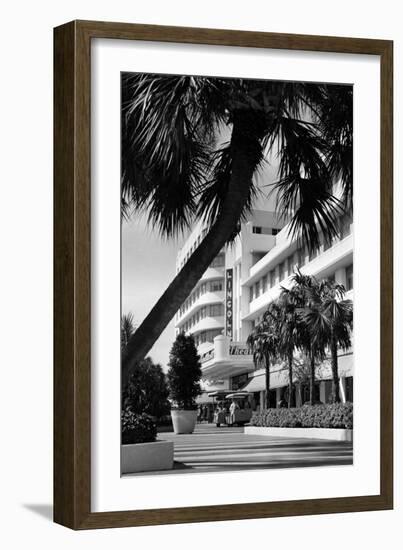 A Tram Carries Shoppers Past the Lincoln Theater, April 1969-null-Framed Photographic Print