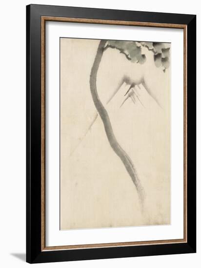 A Tree Trunk with Branch and Leaves in the Foreground, with View of Mount Fuji in the Background-null-Framed Giclee Print