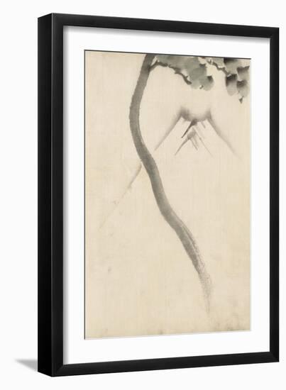 A Tree Trunk with Branch and Leaves in the Foreground, with View of Mount Fuji in the Background-null-Framed Giclee Print