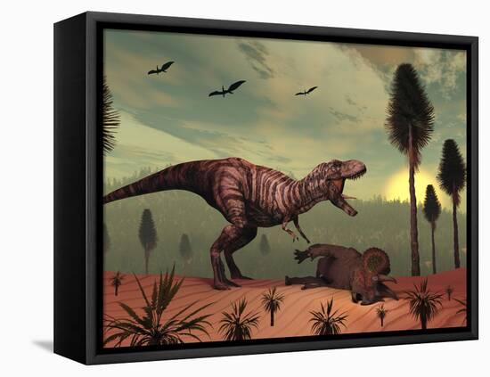 A Triceratops Falls Victim to Tyrannosaurus Rex-Stocktrek Images-Framed Premier Image Canvas