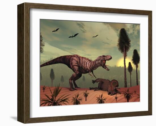 A Triceratops Falls Victim to Tyrannosaurus Rex-Stocktrek Images-Framed Photographic Print