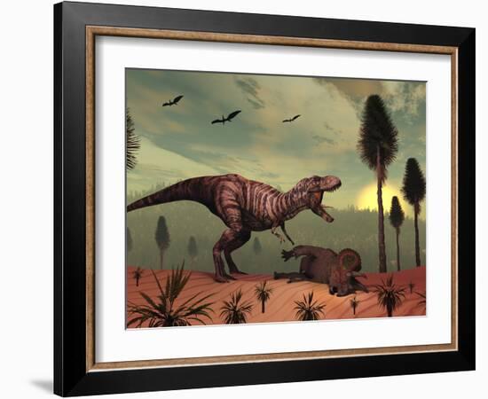 A Triceratops Falls Victim to Tyrannosaurus Rex-Stocktrek Images-Framed Photographic Print