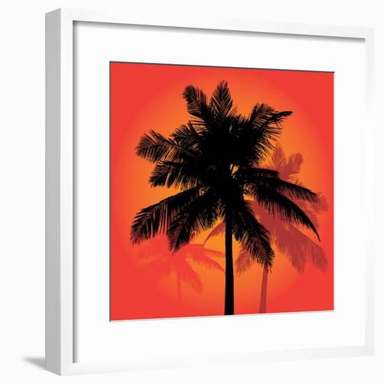 A Trio of Tropical Coconut Palm Tree Silhouettes Illustration in Vector Format.-ARENA Creative-Framed Premium Giclee Print