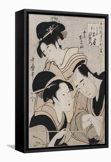 A Triple Portrait of Ohan of the Shinanoya-Kitagawa Utamaro-Framed Premier Image Canvas