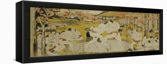 A Triptych of a Wrestling Bout at a Daimyo Mansion-Katsukawa Shunei-Framed Premier Image Canvas