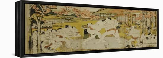 A Triptych of a Wrestling Bout at a Daimyo Mansion-Katsukawa Shunei-Framed Premier Image Canvas