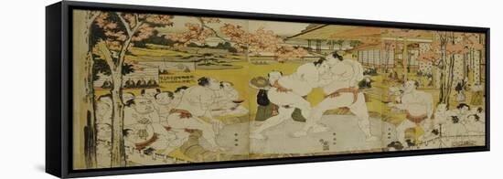 A Triptych of a Wrestling Bout at a Daimyo Mansion-Katsukawa Shunei-Framed Premier Image Canvas