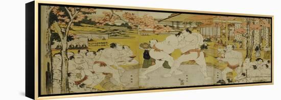 A Triptych of a Wrestling Bout at a Daimyo Mansion-Katsukawa Shunei-Framed Premier Image Canvas