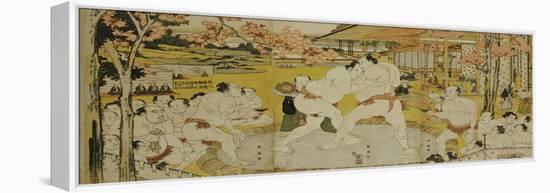 A Triptych of a Wrestling Bout at a Daimyo Mansion-Katsukawa Shunei-Framed Premier Image Canvas