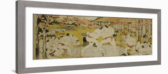 A Triptych of a Wrestling Bout at a Daimyo Mansion-Katsukawa Shunei-Framed Giclee Print