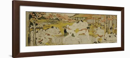 A Triptych of a Wrestling Bout at a Daimyo Mansion-Katsukawa Shunei-Framed Giclee Print