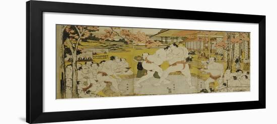 A Triptych of a Wrestling Bout at a Daimyo Mansion-Katsukawa Shunei-Framed Giclee Print