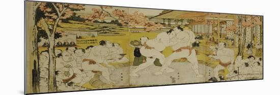A Triptych of a Wrestling Bout at a Daimyo Mansion-Katsukawa Shunei-Mounted Giclee Print
