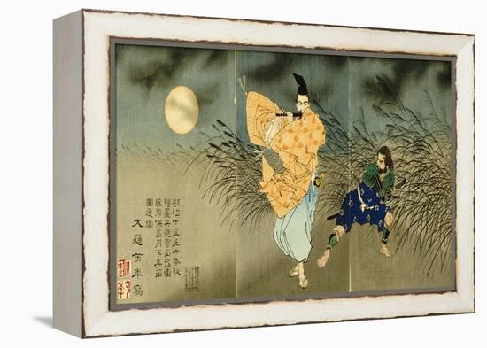 A Triptych of Fujiwara No Yasumasa Playing the Flute by Moonlight-Tsukioka Kinzaburo Yoshitoshi-Framed Premier Image Canvas