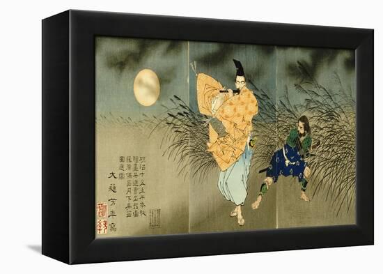 A Triptych of Fujiwara No Yasumasa Playing the Flute by Moonlight-Tsukioka Kinzaburo Yoshitoshi-Framed Premier Image Canvas