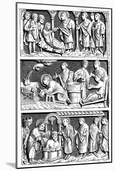 A Triptych of the Healing Work of St Remy, Bishop of Reims, 11th Century-null-Mounted Giclee Print