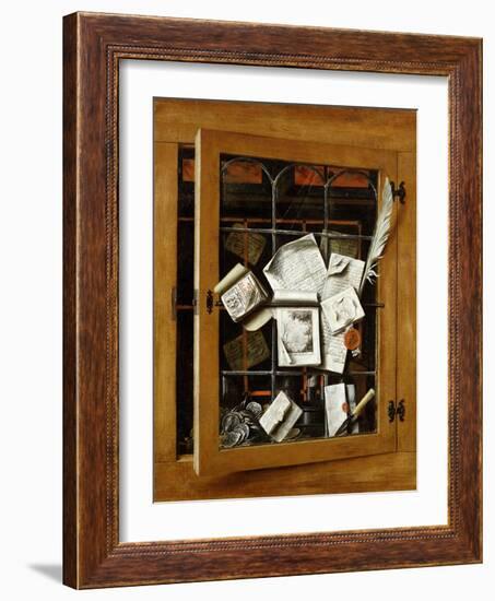 A Trompe l'oeil of an Open Glazed Cupboard Door, 1666-Cornelis Norbertus Gysbrechts-Framed Giclee Print