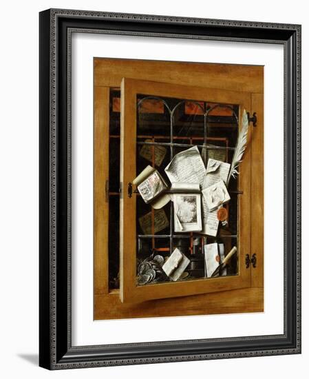 A Trompe l'oeil of an Open Glazed Cupboard Door, 1666-Cornelis Norbertus Gysbrechts-Framed Giclee Print