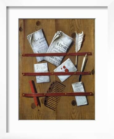 A Trompe l'Oeil of Newspapers, Letters and Writing Implements on a Wooden  Board', Edward Collier, c.1699