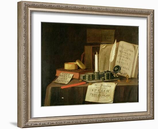 A Trompe L'Oeil with a Pewter Ink Stand, Books and Papers, 1702-Edwaert Collier-Framed Giclee Print