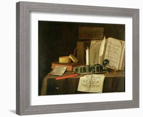 A Trompe L'Oeil with a Pewter Ink Stand, Books and Papers, 1702-Edwaert Collier-Framed Giclee Print