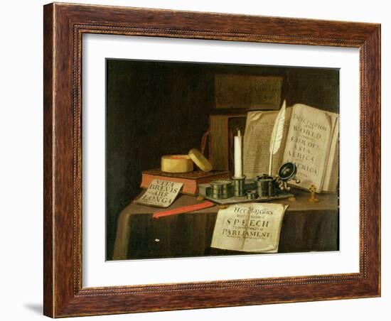 A Trompe L'Oeil with a Pewter Ink Stand, Books and Papers, 1702-Edwaert Collier-Framed Giclee Print