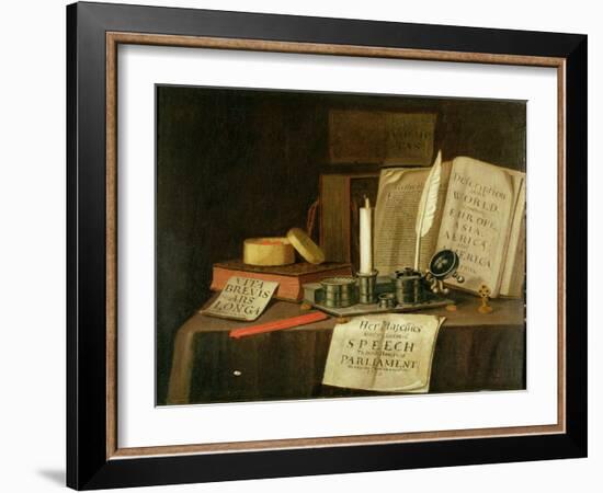 A Trompe L'Oeil with a Pewter Ink Stand, Books and Papers, 1702-Edwaert Collier-Framed Giclee Print