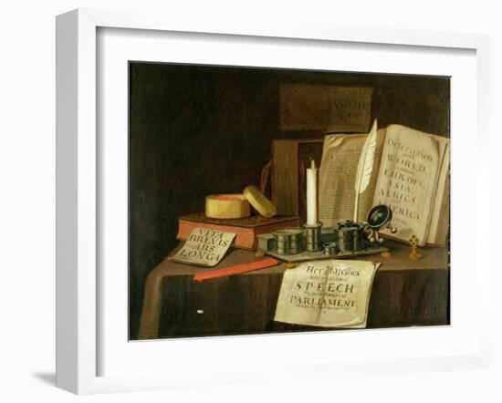 A Trompe L'Oeil with a Pewter Ink Stand, Books and Papers, 1702-Edwaert Collier-Framed Giclee Print