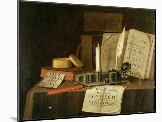A Trompe L'Oeil with a Pewter Ink Stand, Books and Papers, 1702-Edwaert Collier-Mounted Giclee Print