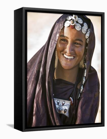 A Tuareg Woman with Attractive Silver Jewellery at Her Desert Home, North of Timbuktu, Mali-Nigel Pavitt-Framed Premier Image Canvas