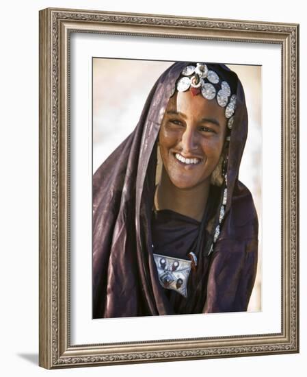 A Tuareg Woman with Attractive Silver Jewellery at Her Desert Home, North of Timbuktu, Mali-Nigel Pavitt-Framed Photographic Print