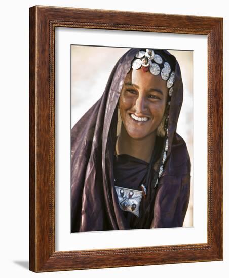 A Tuareg Woman with Attractive Silver Jewellery at Her Desert Home, North of Timbuktu, Mali-Nigel Pavitt-Framed Photographic Print